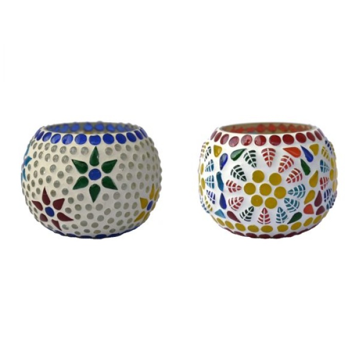 Tealight Stand (Glass) Mosaic Work Glass From iHandikart Handicrafts (Set of 2) Mosaic Finish, IHK-9002 | Save 33% - Rajasthan Living 6