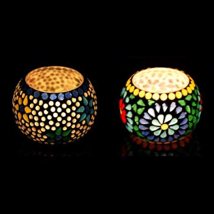 Tealight Stand (Glass) Mosaic Work Glass From iHandikart Handicrafts (Set of 2) Mosaic Finish, IHK-9002 | Save 33% - Rajasthan Living 5
