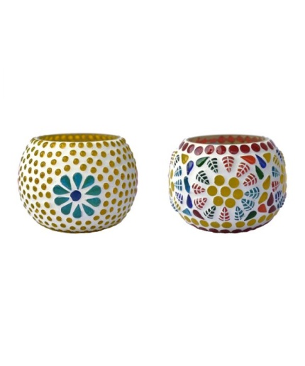 Mosaic Tealight stand of Glass Matericl from iHandikart Handicraft (Pack of 2) Mosaic Finish (IHK9003) Multicolour? | Save 33% - Rajasthan Living 3