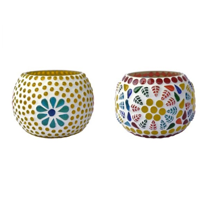 Mosaic Tealight stand of Glass Matericl from iHandikart Handicraft (Pack of 2) Mosaic Finish (IHK9003) Multicolour? | Save 33% - Rajasthan Living 7