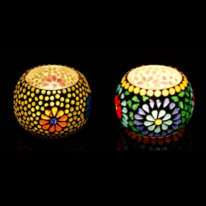 Mosaic Tealight stand of Glass Matericl from iHandikart Handicraft (Pack of 2) Mosaic Finish (IHK9003) Multicolour? | Save 33% - Rajasthan Living 6