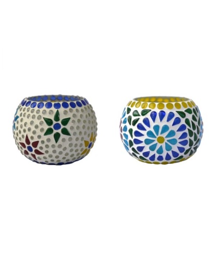 Tealight Stand (Glass) Mosaic Work Glass From iHandikart Handicrafts (Set of 2) Mosaic Finish, IHK-9004 | Save 33% - Rajasthan Living 3