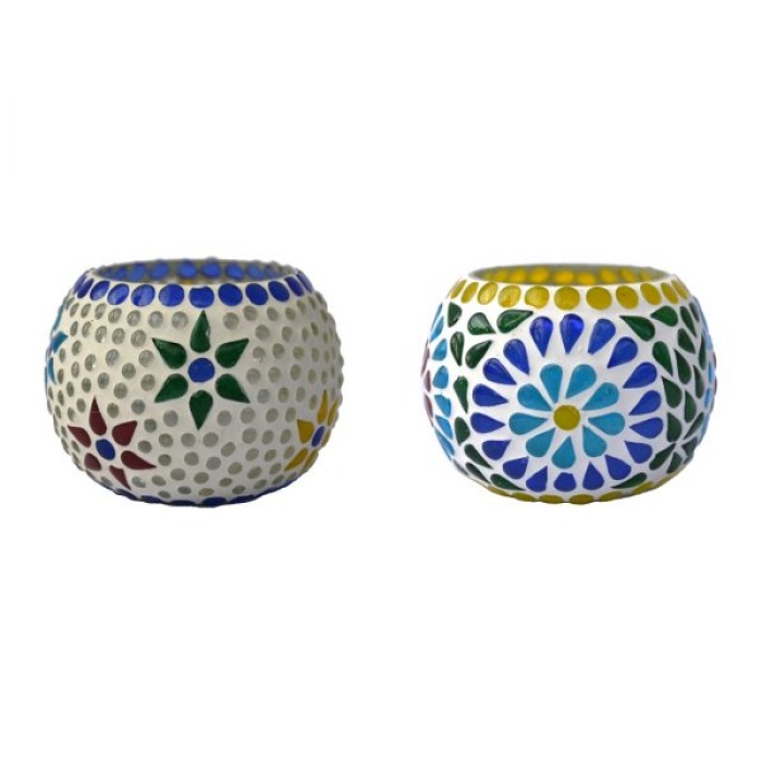 Tealight Stand (Glass) Mosaic Work Glass From iHandikart Handicrafts (Set of 2) Mosaic Finish, IHK-9004 | Save 33% - Rajasthan Living 6