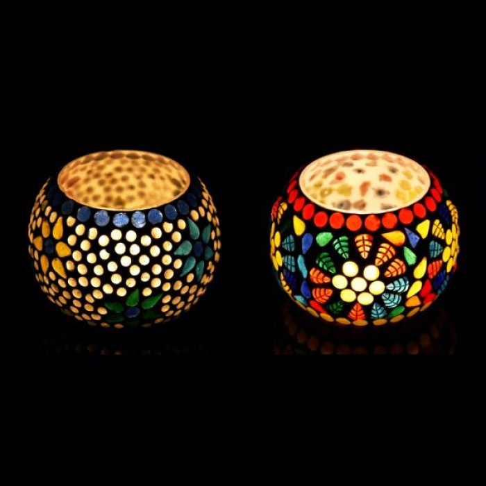 Tealight Stand (Glass) Mosaic Work Glass From iHandikart Handicrafts (Set of 2) Mosaic Finish, IHK-9004 | Save 33% - Rajasthan Living 5