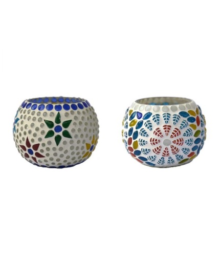 Mosaic Tealight stand of Glass Matericl from iHandikart Handicraft (Pack of 2) Mosaic Finish (IHK9005) Multicolour? | Save 33% - Rajasthan Living 3
