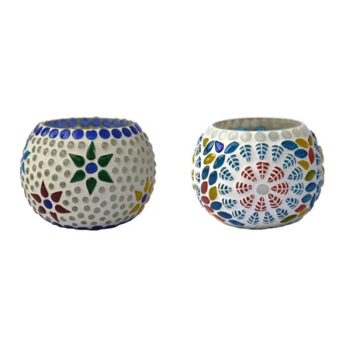 Mosaic Tealight stand of Glass Matericl from iHandikart Handicraft (Pack of 2) Mosaic Finish (IHK9005) Multicolour? | Save 33% - Rajasthan Living 6