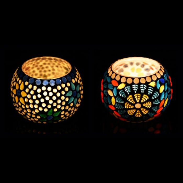 Mosaic Tealight stand of Glass Matericl from iHandikart Handicraft (Pack of 2) Mosaic Finish (IHK9005) Multicolour? | Save 33% - Rajasthan Living 5