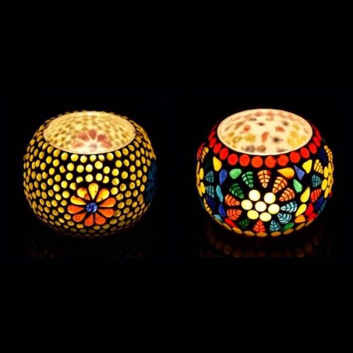 Tealight Stand (Glass) Mosaic Work Glass From iHandikart Handicrafts (Set of 2) Mosaic Finish, IHK-9006 | Save 33% - Rajasthan Living 5