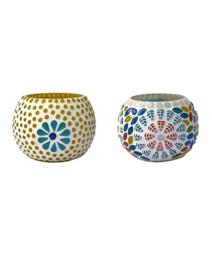 Mosaic Tealight stand of Glass Matericl from iHandikart Handicraft (Pack of 2) Mosaic Finish (IHK9007) Multicolour? | Save 33% - Rajasthan Living 3