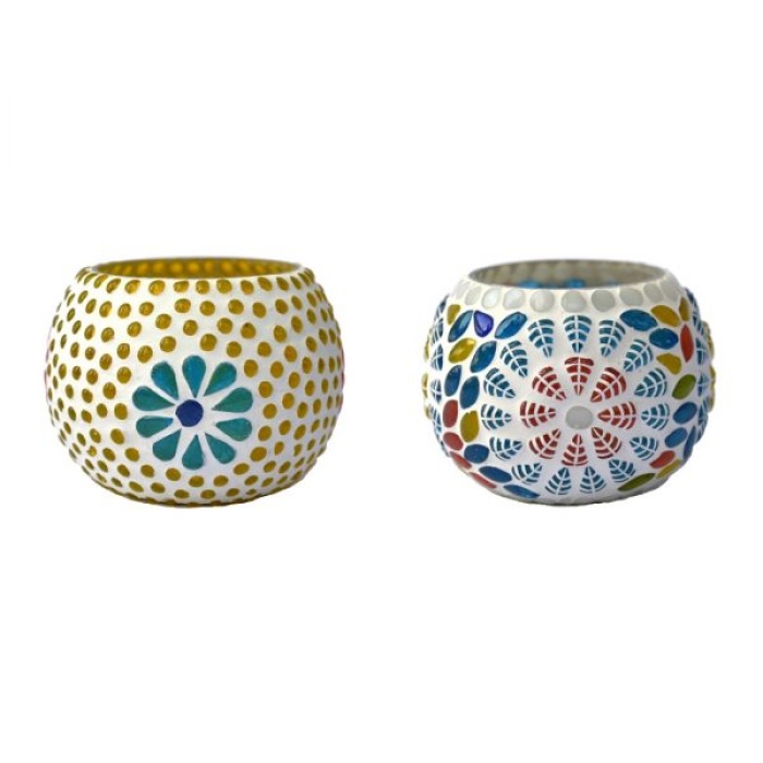 Mosaic Tealight stand of Glass Matericl from iHandikart Handicraft (Pack of 2) Mosaic Finish (IHK9007) Multicolour? | Save 33% - Rajasthan Living 6