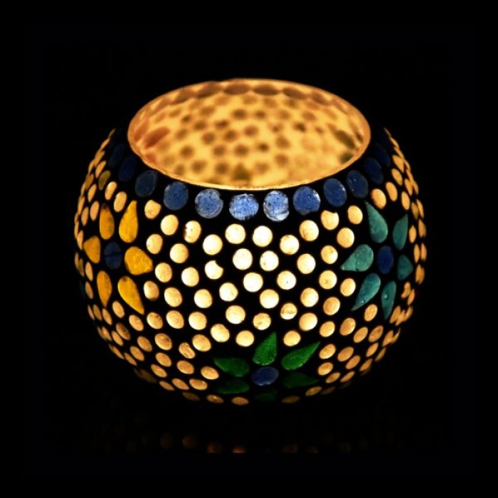 Tealight Holder of Glass with Mosaic Work iHandikart Handicraft (Set of 2)Mosaic Finish (IHK-9070) | Save 33% - Rajasthan Living 8
