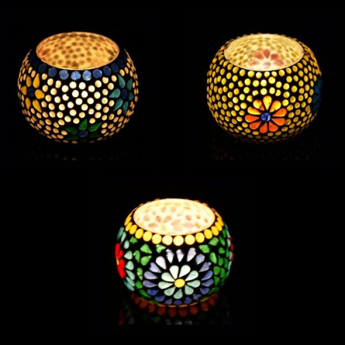 Mosaic Tealight stand of Glass Matericl from iHandikart Handicraft (Pack of 3) Mosaic Finish (IHK9009) Multicolour? | Save 33% - Rajasthan Living 6