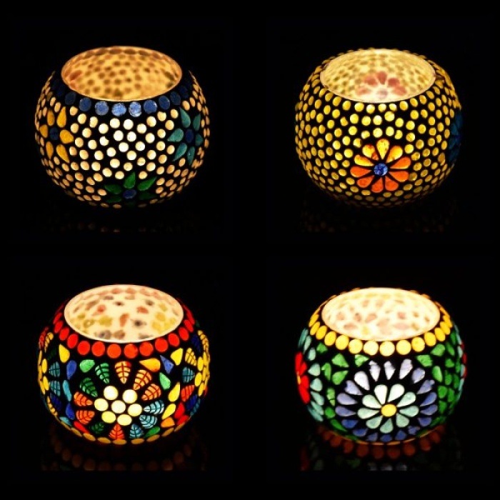 Tealight Stand (Glass) Mosaic Work Glass From iHandikart Handicrafts (Set of 4) Mosaic Finish, IHK-9010 | Save 33% - Rajasthan Living 5