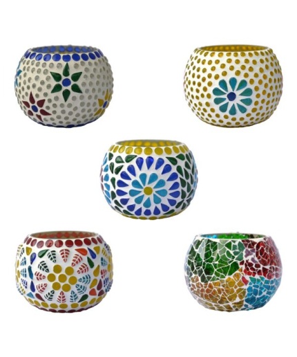 Mosaic Tealight stand of Glass Matericl from iHandikart Handicraft (Pack of 5) Mosaic Finish,Crackle Finish (IHK9011) Multicolour? | Save 33% - Rajasthan Living 3
