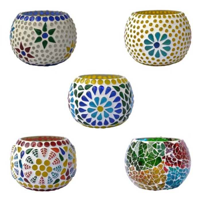 Mosaic Tealight stand of Glass Matericl from iHandikart Handicraft (Pack of 5) Mosaic Finish,Crackle Finish (IHK9011) Multicolour? | Save 33% - Rajasthan Living 6