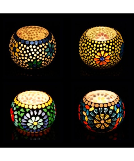 Tealight Stand (Glass) Mosaic Work Glass From iHandikart Handicrafts (Set of 5) Mosaic Finish, IHK-9012 | Save 33% - Rajasthan Living