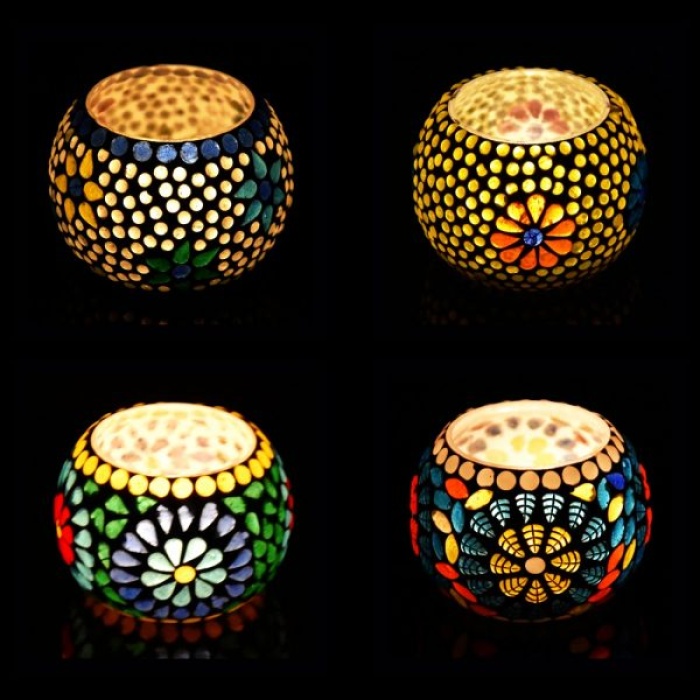 Tealight Stand (Glass) Mosaic Work Glass From iHandikart Handicrafts (Set of 5) Mosaic Finish, IHK-9012 | Save 33% - Rajasthan Living 5