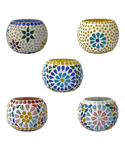 Mosaic Tealight stand of Glass Matericl from iHandikart Handicraft (Pack of 5) Mosaic Finish (IHK9013) Multicolour? | Save 33% - Rajasthan Living 3