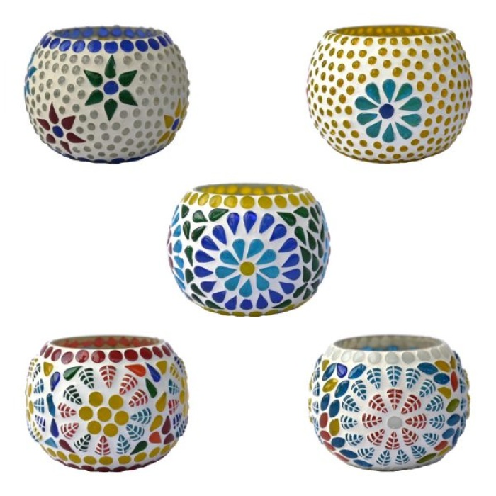 Mosaic Tealight stand of Glass Matericl from iHandikart Handicraft (Pack of 5) Mosaic Finish (IHK9013) Multicolour? | Save 33% - Rajasthan Living 6