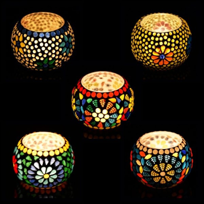 Mosaic Tealight stand of Glass Matericl from iHandikart Handicraft (Pack of 5) Mosaic Finish (IHK9013) Multicolour? | Save 33% - Rajasthan Living 5