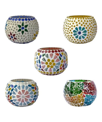 Tealight Stand (Glass) Mosaic Work Glass From iHandikart Handicrafts (Set of 5) Mosaic Finish, IHK-9014 | Save 33% - Rajasthan Living 3