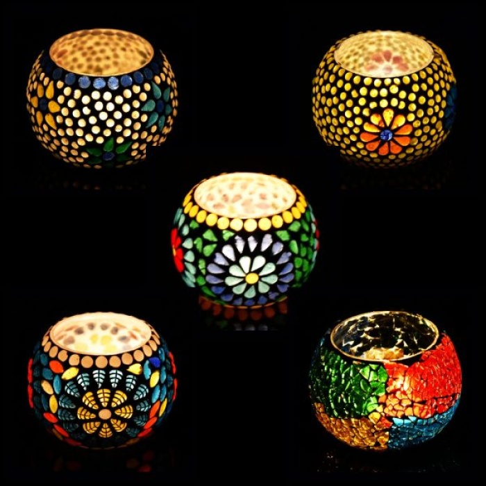 Tealight Stand (Glass) Mosaic Work Glass From iHandikart Handicrafts (Set of 5) Mosaic Finish, IHK-9014 | Save 33% - Rajasthan Living 5