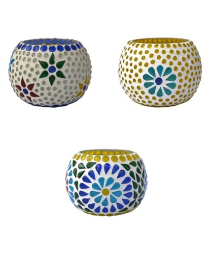 Mosaic Tealight stand of Glass Matericl from iHandikart Handicraft (Pack of 3) Mosaic Finish (IHK9015) Multicolour? | Save 33% - Rajasthan Living 3