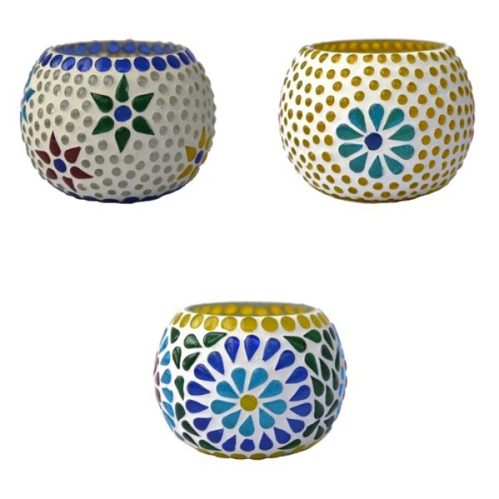 Mosaic Tealight stand of Glass Matericl from iHandikart Handicraft (Pack of 3) Mosaic Finish (IHK9015) Multicolour? | Save 33% - Rajasthan Living 7