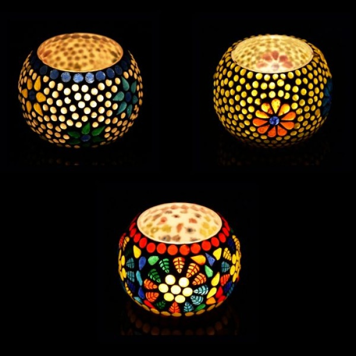 Mosaic Tealight stand of Glass Matericl from iHandikart Handicraft (Pack of 3) Mosaic Finish (IHK9015) Multicolour? | Save 33% - Rajasthan Living 5