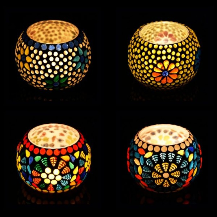 Tealight Stand (Glass) Mosaic Work Glass From iHandikart Handicrafts (Set of 4) Mosaic Finish, IHK-9016 | Save 33% - Rajasthan Living 5