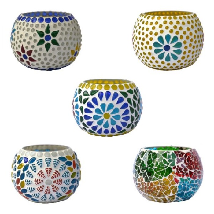 Mosaic Tealight stand of Glass Matericl from iHandikart Handicraft (Pack of 5) Mosaic Finish,Crackle Finish (IHK9017) Multicolour? | Save 33% - Rajasthan Living 7
