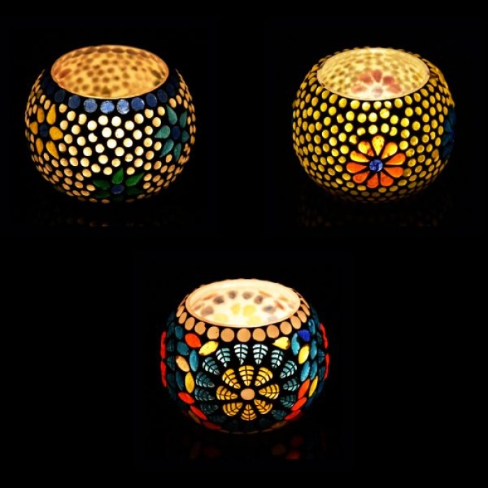 Tealight Stand (Glass) Mosaic Work Glass From iHandikart Handicrafts (Set of 3) Mosaic Finish, IHK-9018 | Save 33% - Rajasthan Living 5
