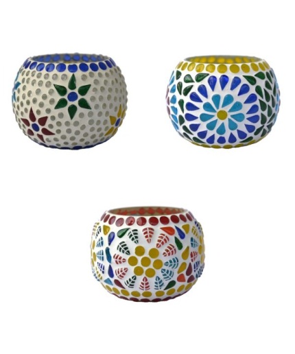 Mosaic Tealight stand of Glass Matericl from iHandikart Handicraft (Pack of 3) Mosaic Finish (IHK9019) Multicolour? | Save 33% - Rajasthan Living 3