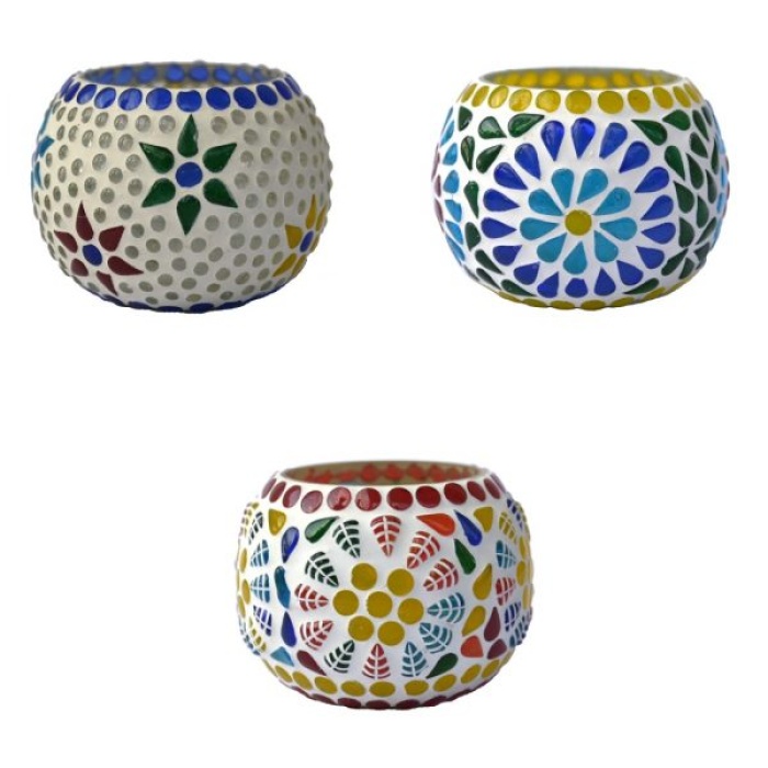 Mosaic Tealight stand of Glass Matericl from iHandikart Handicraft (Pack of 3) Mosaic Finish (IHK9019) Multicolour? | Save 33% - Rajasthan Living 6