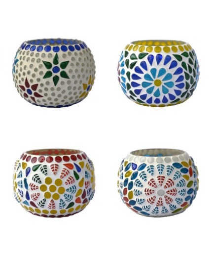 Tealight Stand (Glass) Mosaic Work Glass From iHandikart Handicrafts (Set of 4) Mosaic Finish, IHK-9020 | Save 33% - Rajasthan Living 3