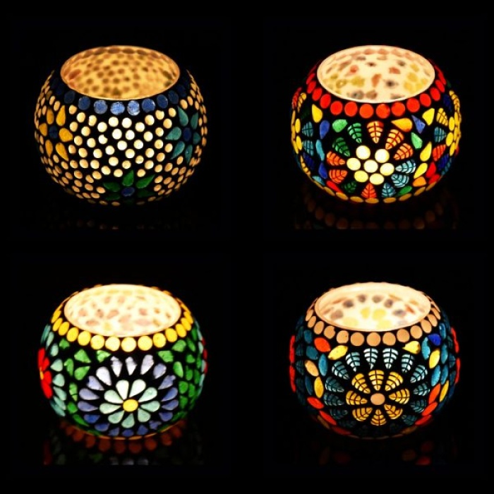 Tealight Stand (Glass) Mosaic Work Glass From iHandikart Handicrafts (Set of 4) Mosaic Finish, IHK-9020 | Save 33% - Rajasthan Living 6