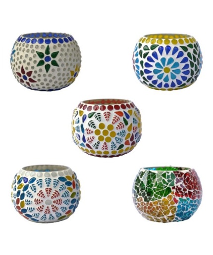 Mosaic Tealight stand of Glass Matericl from iHandikart Handicraft (Pack of 5) Mosaic Finish,Crackle Finish (IHK9021) Multicolour? | Save 33% - Rajasthan Living 3