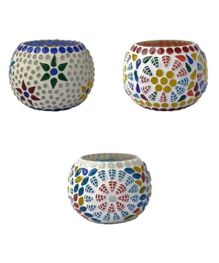 Tealight Stand (Glass) Mosaic Work Glass From iHandikart Handicrafts (Set of 3) Mosaic Finish, IHK-9022 | Save 33% - Rajasthan Living 3