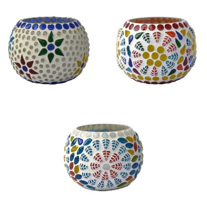 Tealight Stand (Glass) Mosaic Work Glass From iHandikart Handicrafts (Set of 3) Mosaic Finish, IHK-9022 | Save 33% - Rajasthan Living 6