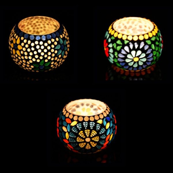 Tealight Stand (Glass) Mosaic Work Glass From iHandikart Handicrafts (Set of 3) Mosaic Finish, IHK-9022 | Save 33% - Rajasthan Living 5