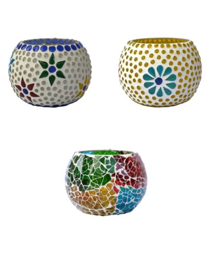 Mosaic Tealight stand of Glass Matericl from iHandikart Handicraft (Pack of 3) Mosaic Finish,Crackle Finish (IHK9023) Multicolour? | Save 33% - Rajasthan Living 3