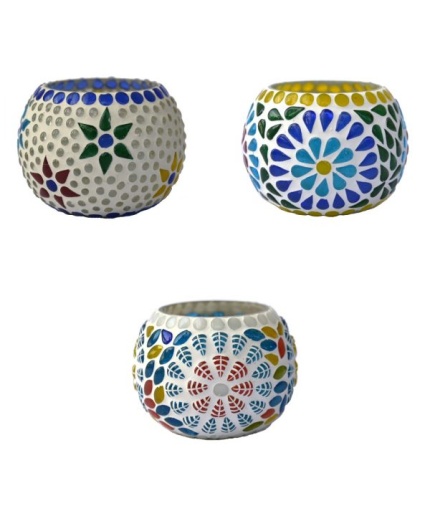 Tealight Stand (Glass) Mosaic Work Glass From iHandikart Handicrafts (Set of 3) Mosaic Finish, IHK-9024 | Save 33% - Rajasthan Living 3