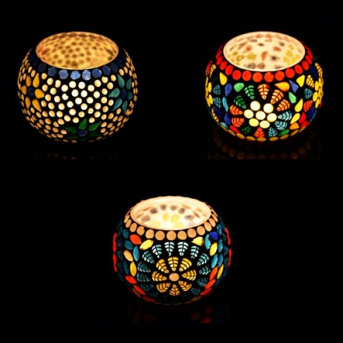 Tealight Stand (Glass) Mosaic Work Glass From iHandikart Handicrafts (Set of 3) Mosaic Finish, IHK-9024 | Save 33% - Rajasthan Living 5