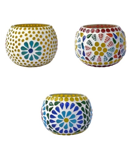 Tealight Stand (Glass) Mosaic Work Glass From iHandikart Handicrafts (Set of 3) Mosaic Finish, IHK-9026 | Save 33% - Rajasthan Living 3