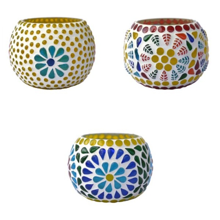 Tealight Stand (Glass) Mosaic Work Glass From iHandikart Handicrafts (Set of 3) Mosaic Finish, IHK-9026 | Save 33% - Rajasthan Living 6