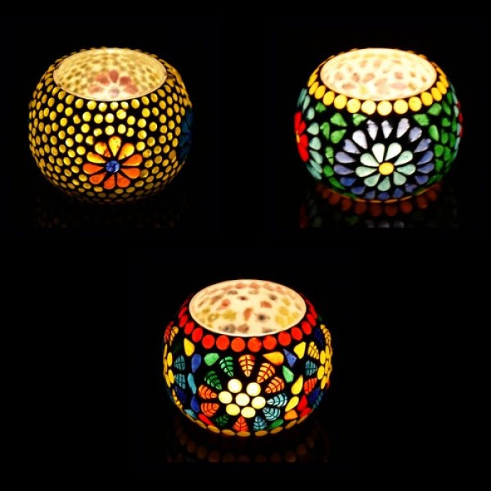 Tealight Stand (Glass) Mosaic Work Glass From iHandikart Handicrafts (Set of 3) Mosaic Finish, IHK-9026 | Save 33% - Rajasthan Living 5