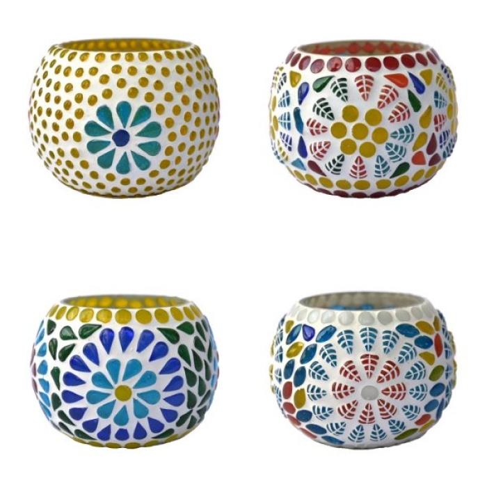 Mosaic Tealight stand of Glass Matericl from iHandikart Handicraft (Pack of 4) Mosaic Finish (IHK9027) Multicolour? | Save 33% - Rajasthan Living 6
