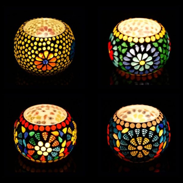 Mosaic Tealight stand of Glass Matericl from iHandikart Handicraft (Pack of 4) Mosaic Finish (IHK9027) Multicolour? | Save 33% - Rajasthan Living 5