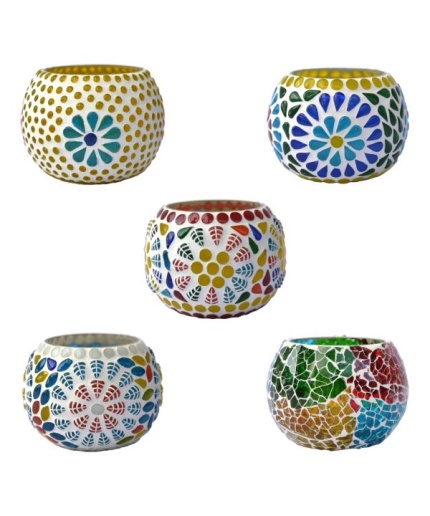 Tealight Stand (Glass) Mosaic Work Glass From iHandikart Handicrafts (Set of 5) Mosaic Finish, IHK-9028 | Save 33% - Rajasthan Living 3