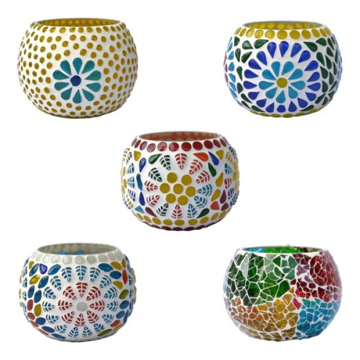 Tealight Stand (Glass) Mosaic Work Glass From iHandikart Handicrafts (Set of 5) Mosaic Finish, IHK-9028 | Save 33% - Rajasthan Living 6